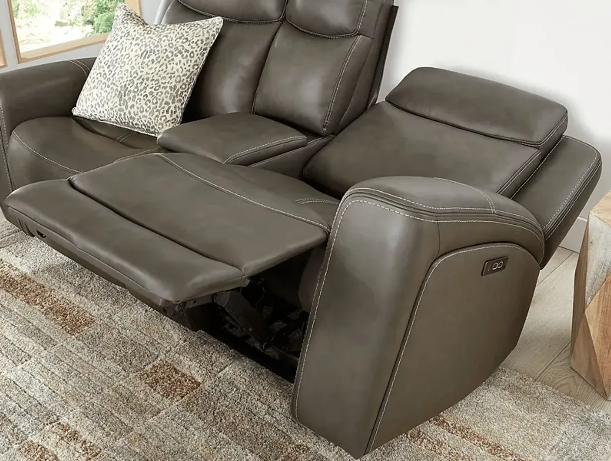 Davidson Dark Gray Leather 7 Pc Dual Power Reclining Living Room