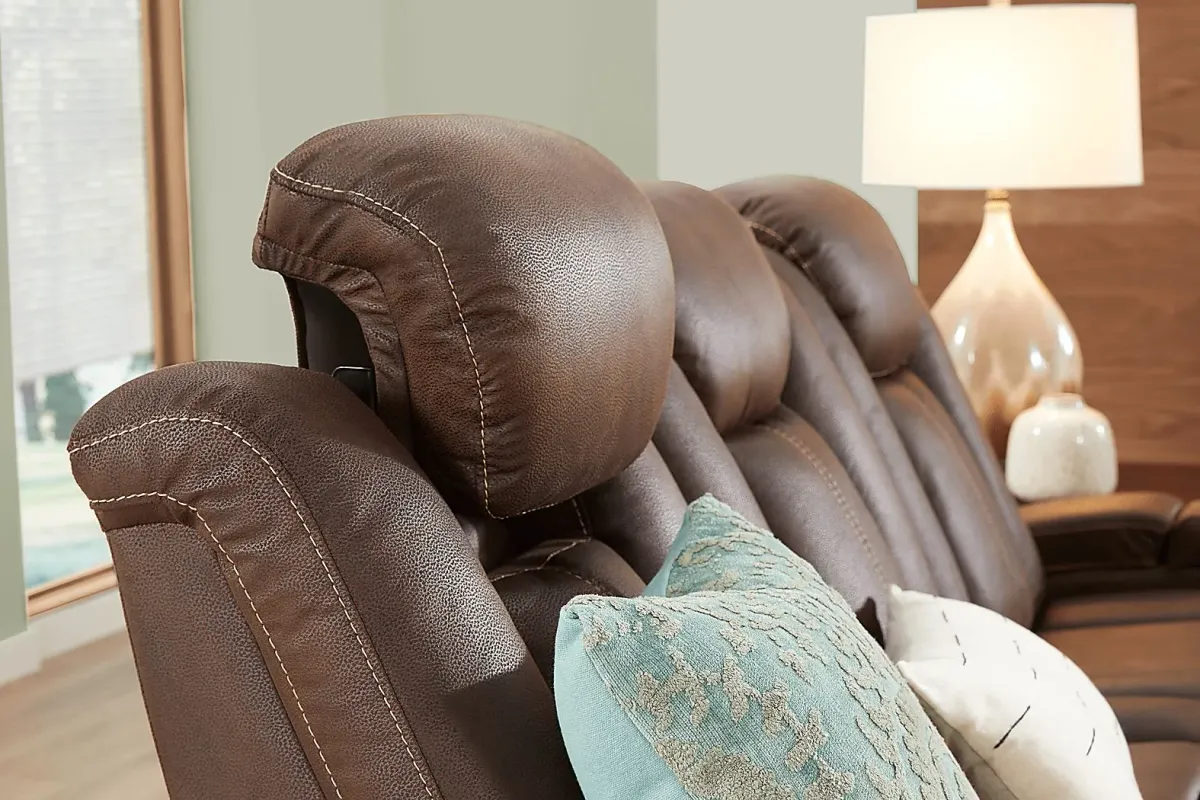 Crestline Brown 7 Pc Living Room with Dual Power Reclining Sofa