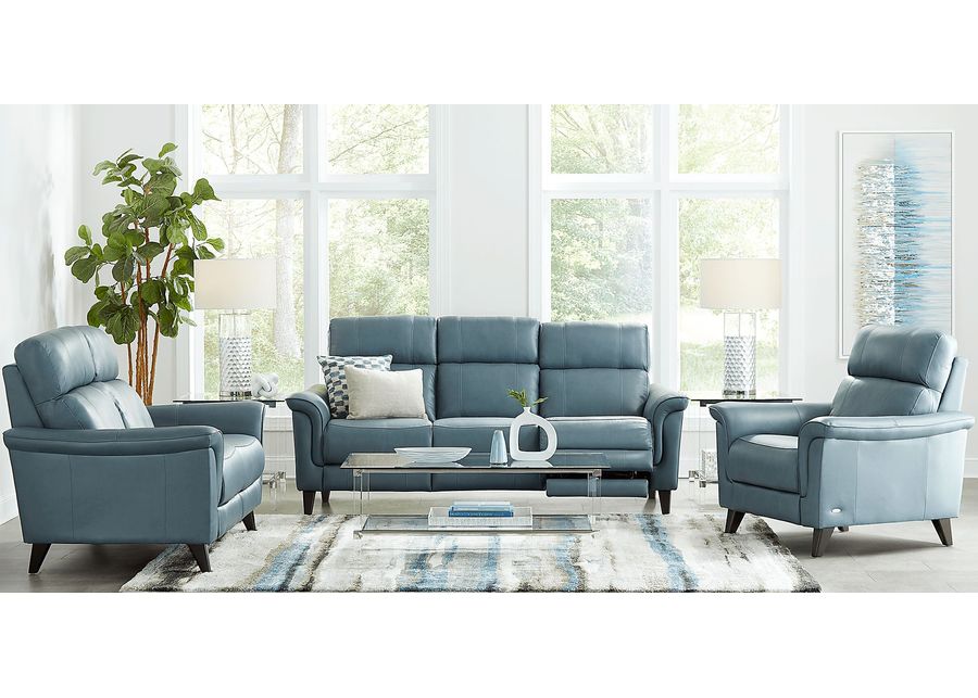 Avezzano Blue Leather 7 Pc Dual Power Reclining Living Room