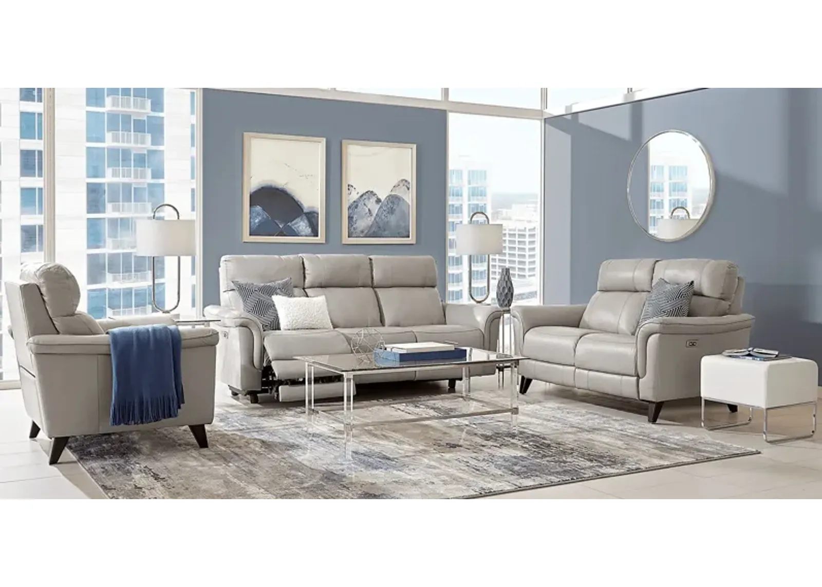 Avezzano Stone Leather 7 Pc Dual Power Reclining Living Room