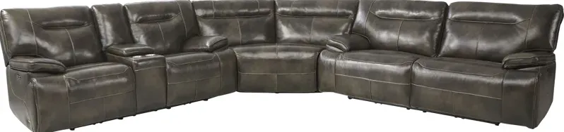 Bernsley Gray Leather 3 Pc Dual Power Reclining Sectional