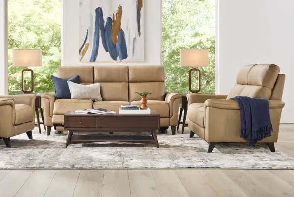 Antonella Tan Leather 5 Pc Dual Power Reclining Living Room