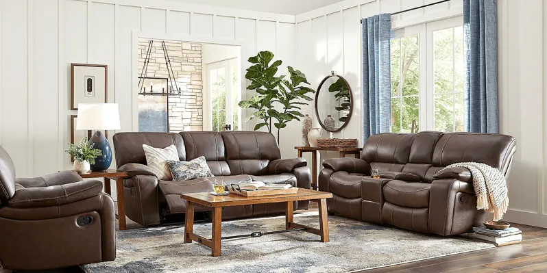 San Gabriel Brown Leather 3 Pc Reclining Living Room