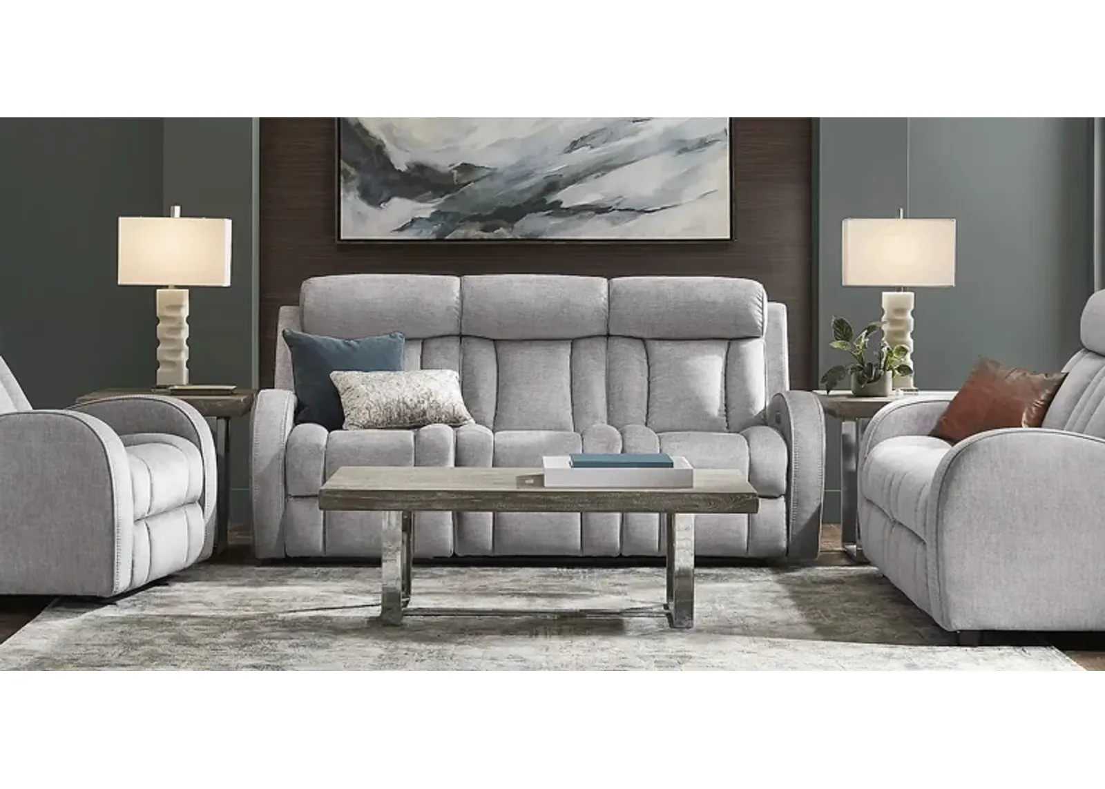 Copperfield Gray 3 Pc Living Room with Dual Power Reclining Sofa