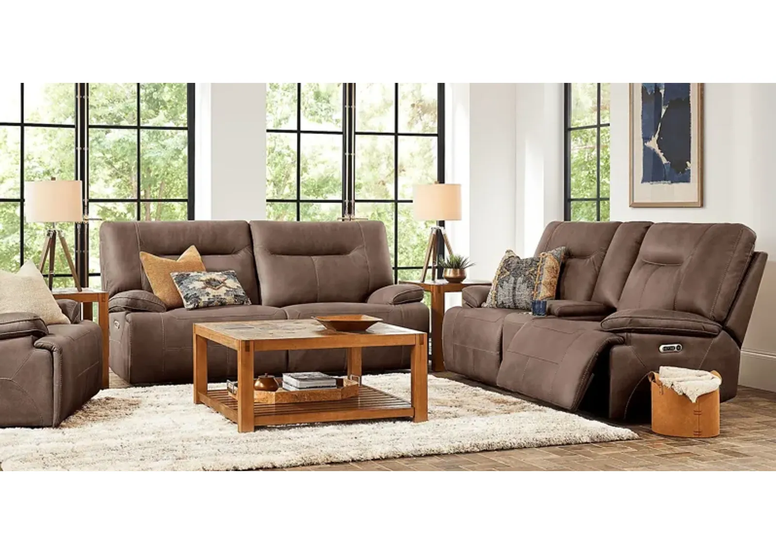 Barton Brown 5 Pc Dual Power Reclining Living Room