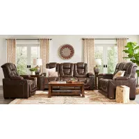 Renegade Brown Leather 5 Pc Living Room with Dual Power Reclining Sofa