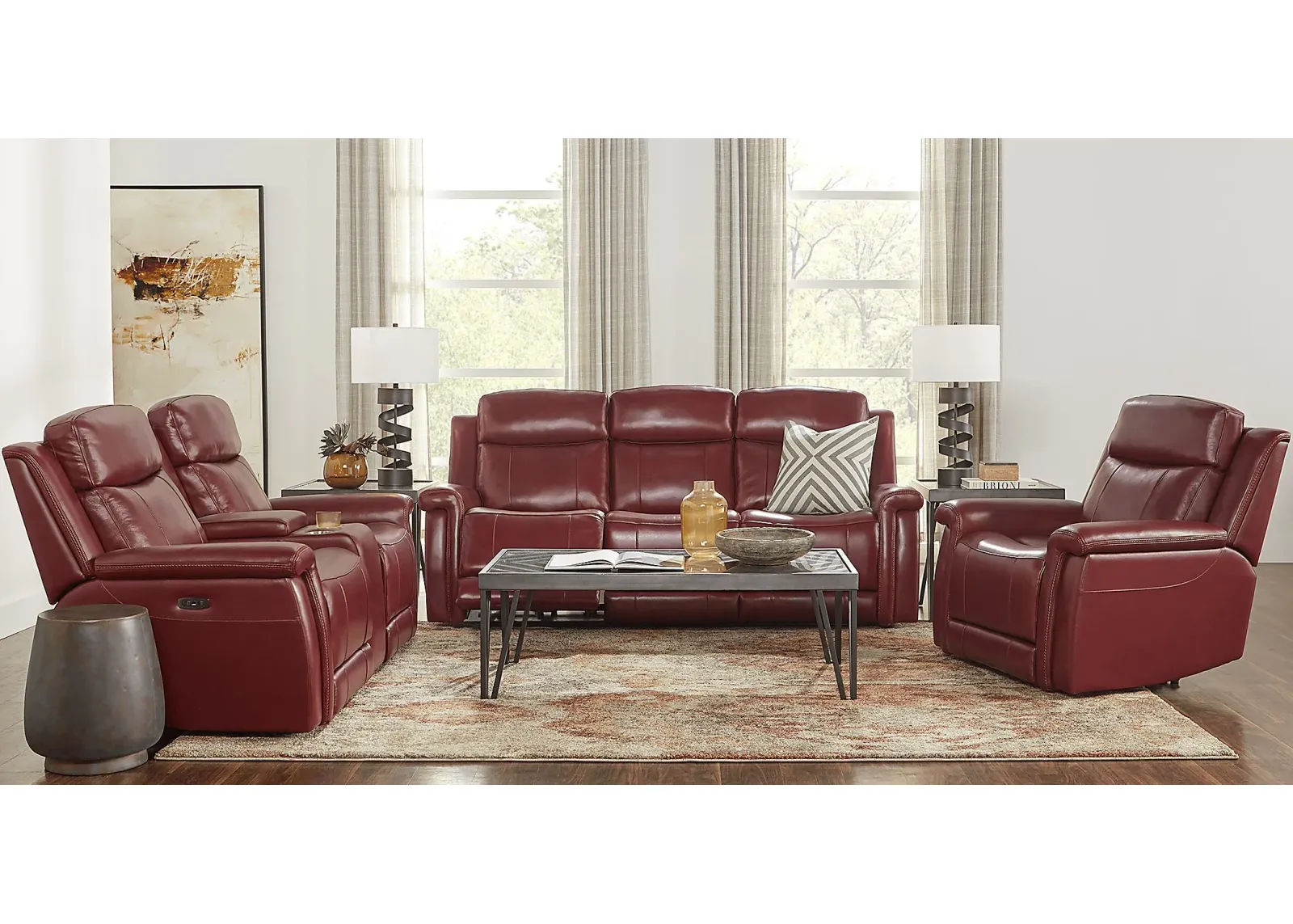 Orsini Red Leather 3 Pc Dual Power Reclining Living Room