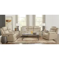 Orsini Beige Leather 3 Pc Dual Power Reclining Living Room