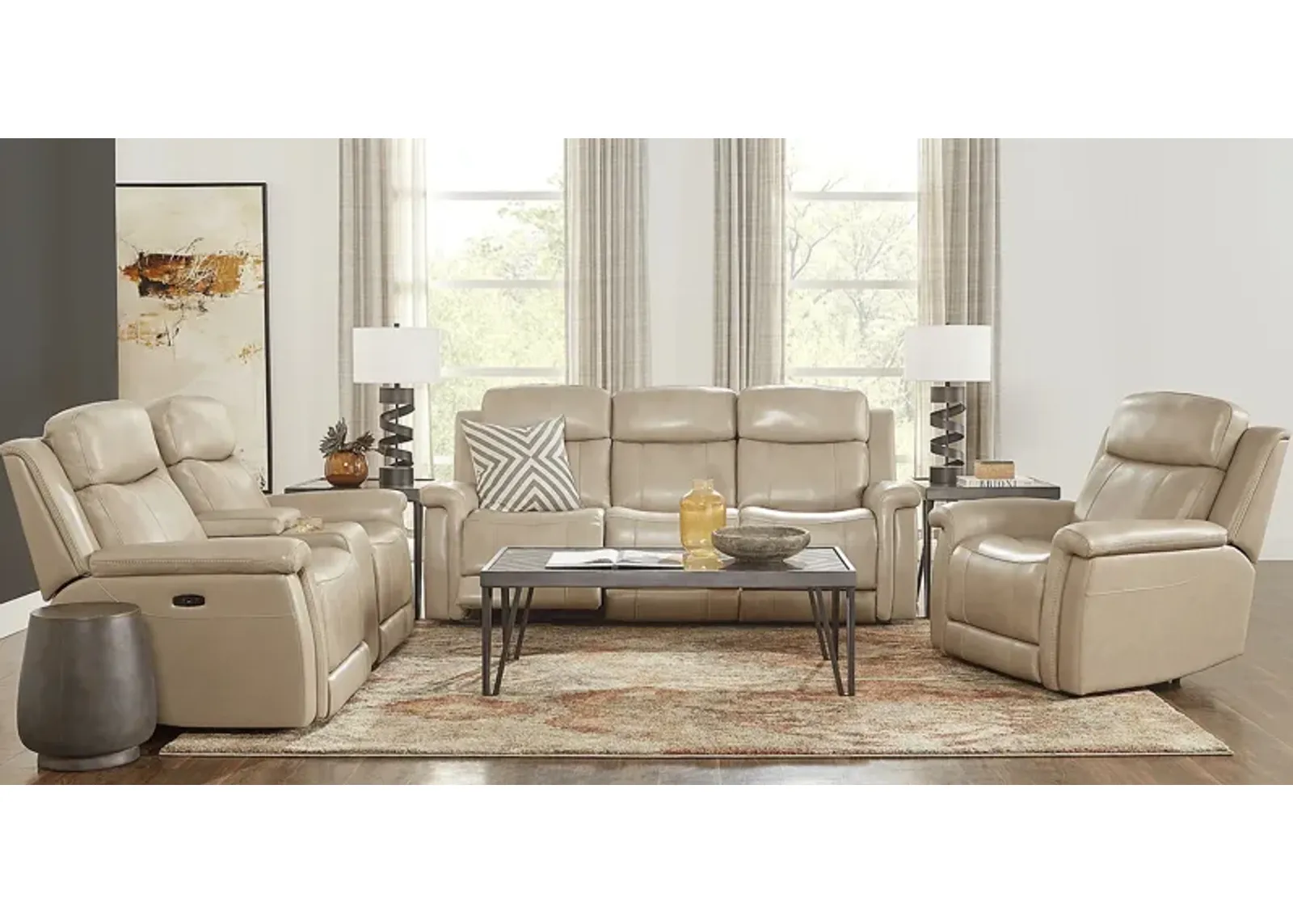 Orsini Beige Leather 3 Pc Dual Power Reclining Living Room