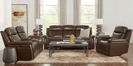 Orsini Brown Leather 3 Pc Dual Power Reclining Living Room