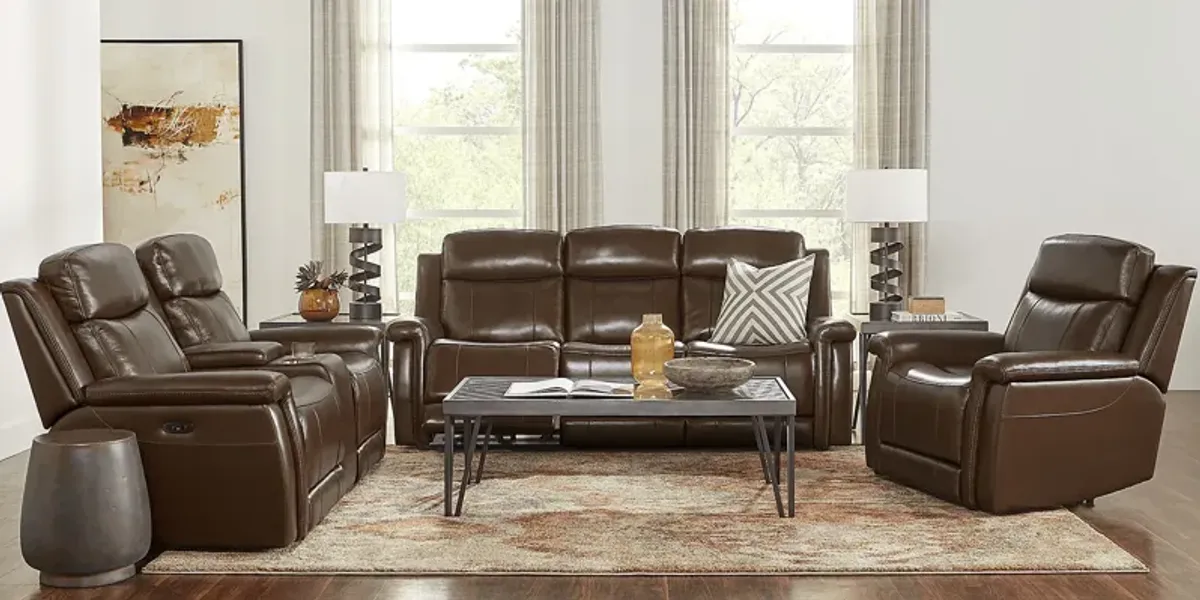 Orsini Brown Leather 3 Pc Dual Power Reclining Living Room