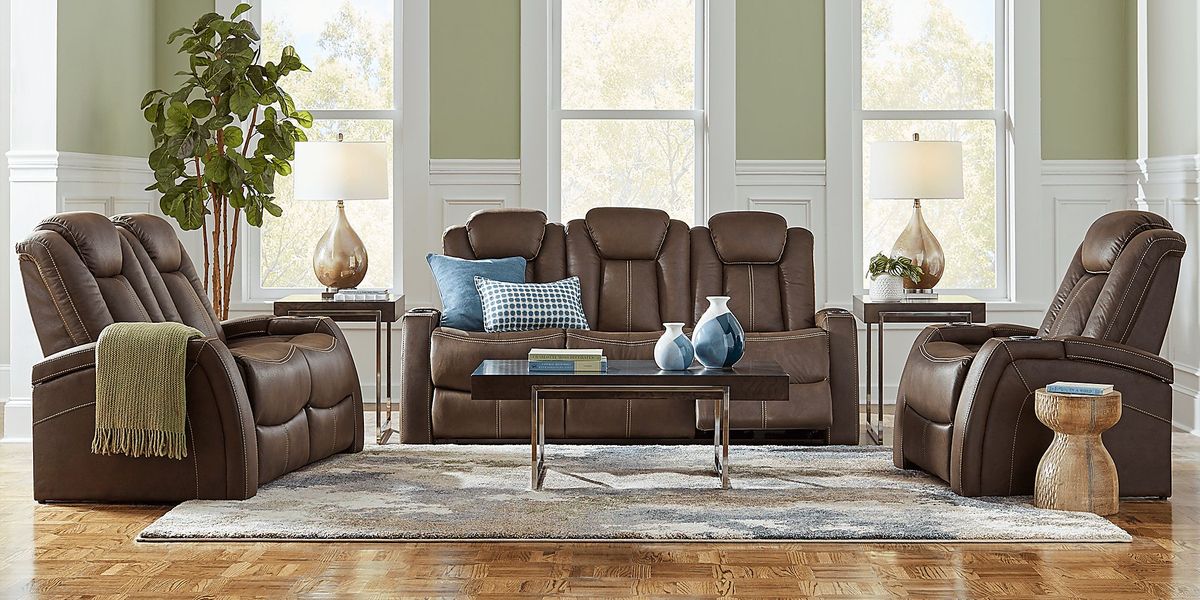 Crestline Brown 8 Pc Living Room with Dual Power Reclining Sofa