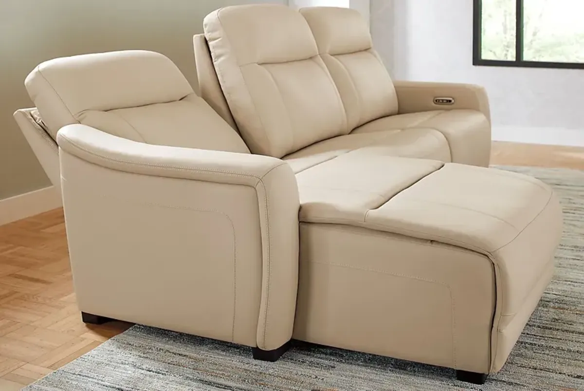 Newport Almond Leather 3 Pc Dual Power Reclining Sectional