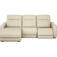 Newport Almond Leather 3 Pc Dual Power Reclining Sectional