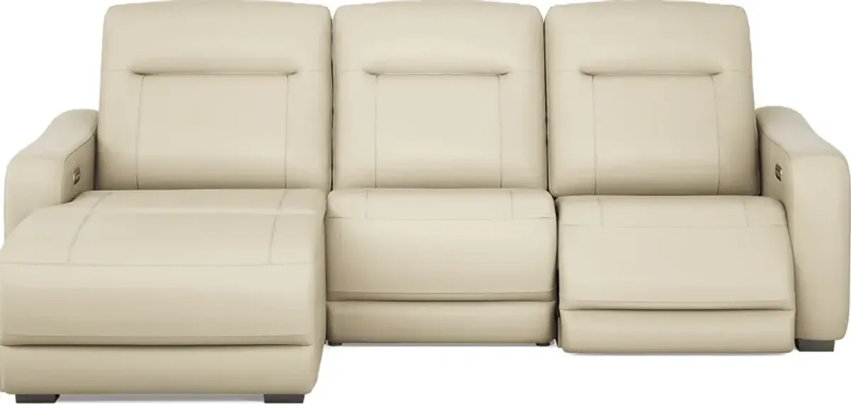 Newport Almond Leather 3 Pc Dual Power Reclining Sectional