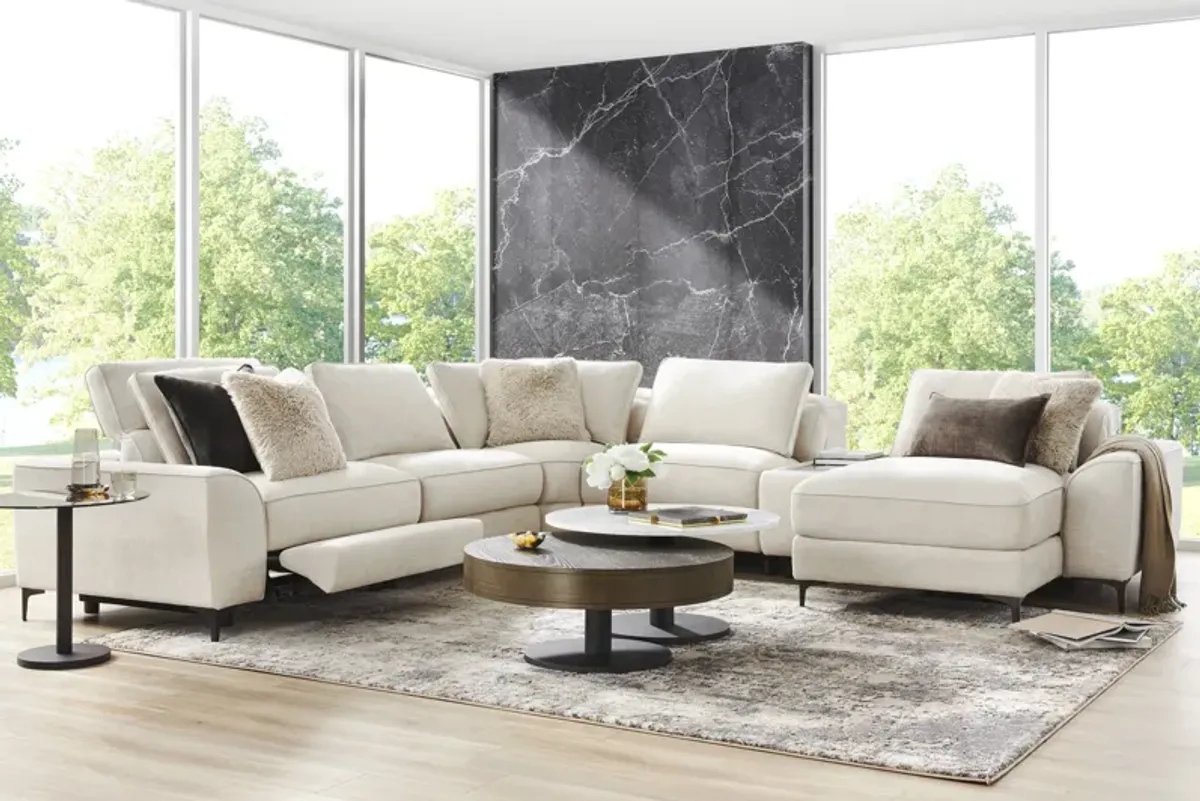 Aspen Sand 6 Pc Dual Power Reclining Sectional with Media Console