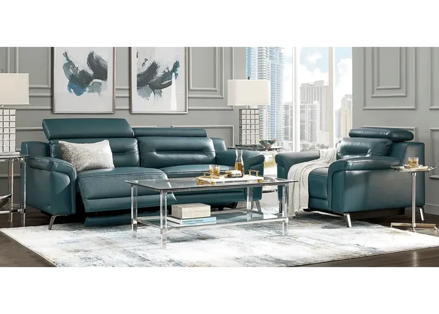 Castella Teal Leather 5 Pc Dual Power Reclining Living Room