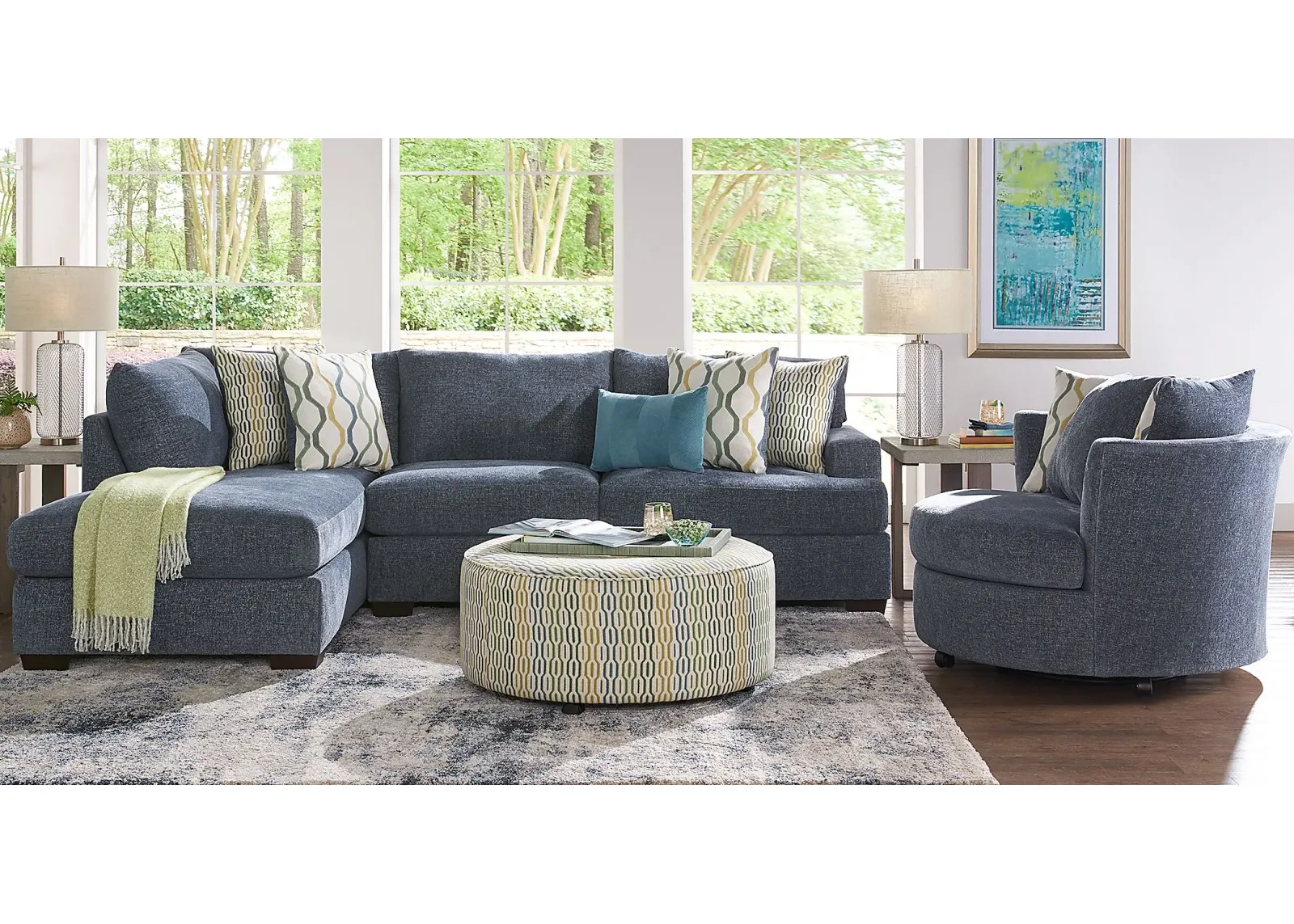 Briar Street Blue Chenille 5 Pc Sectional Living Room