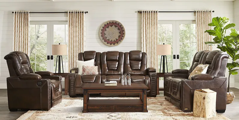 Renegade Brown Leather 7 Pc Living Room with Dual Power Reclining Sofa