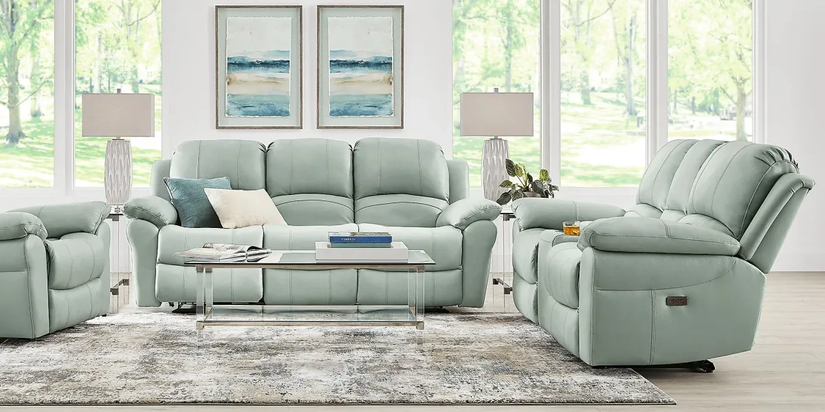 Vercelli Way Aqua Leather 7 Pc Reclining Living Room