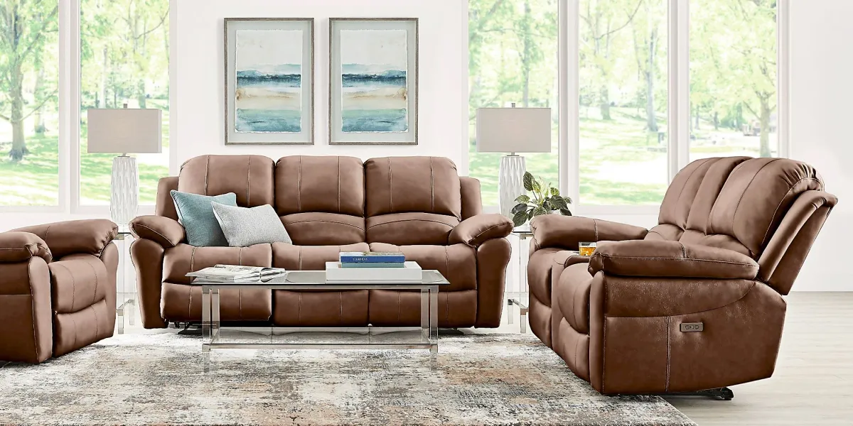 Vercelli Way Brown Leather 7 Pc Power Reclining Living Room with Reclining Sofa