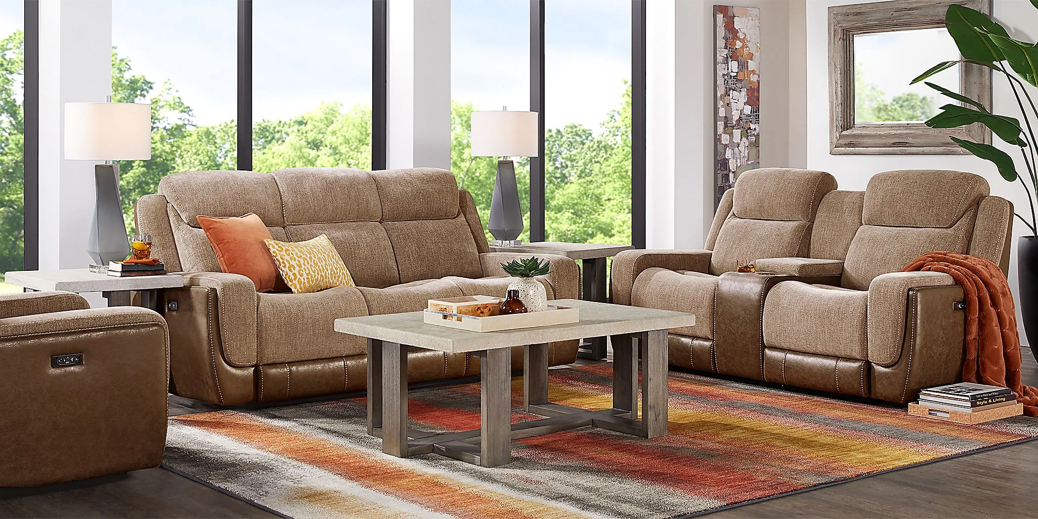 State Street Camel Dual Power Reclining Sofa