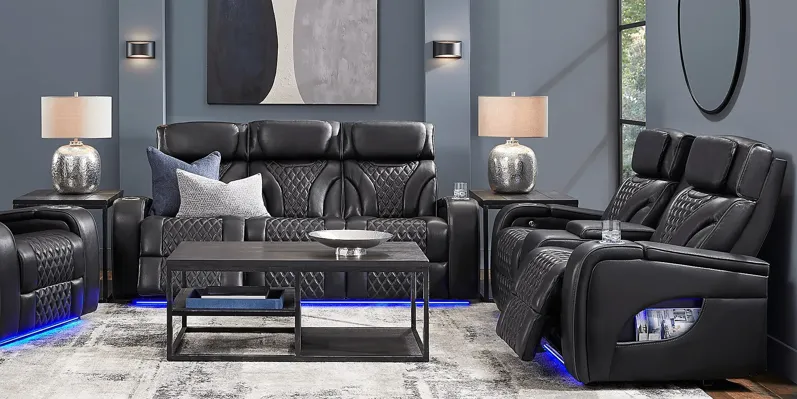 Horizon Ridge Black Leather 6 Pc Triple Power Reclining Living Room with Massage and Heat