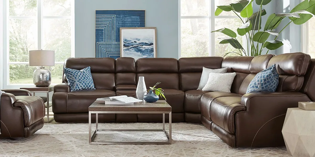 Parker Point Dark Brown Leather 6 Pc Triple Power Reclining Sectional