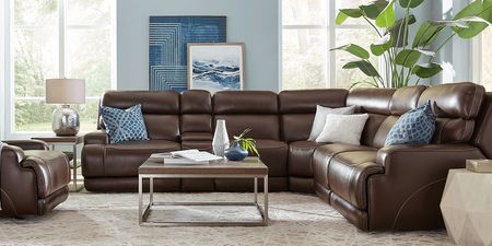 Parker Point Dark Brown Leather 6 Pc Triple Power Reclining Sectional