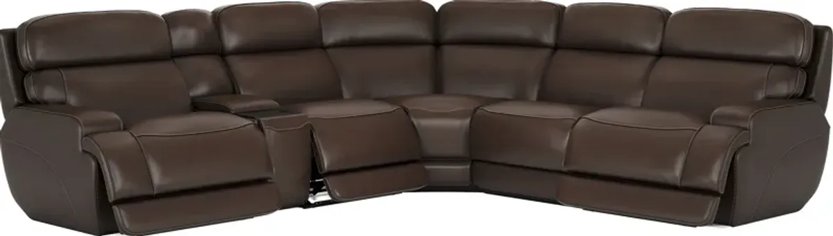 Parker Point Dark Brown Leather 6 Pc Triple Power Reclining Sectional