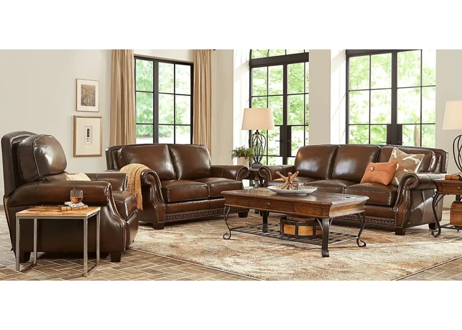 Calvano Brown Leather 6 Pc Living Room