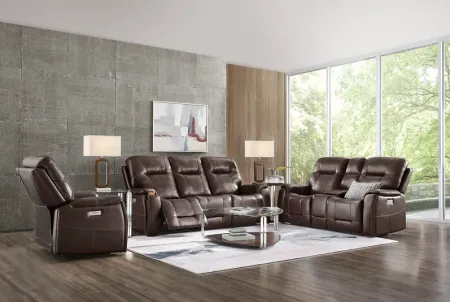 Matthews Cove Brown Leather 5 Pc Triple Power Reclining Living Room