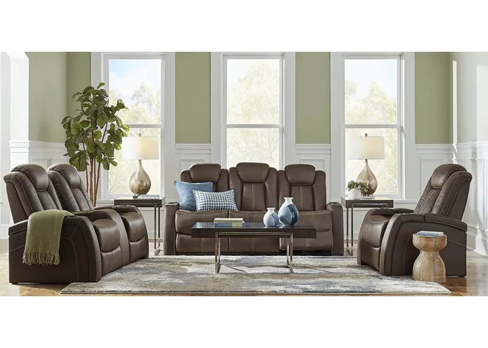 Crestline Brown 7 Pc Dual Power Reclining Living Room