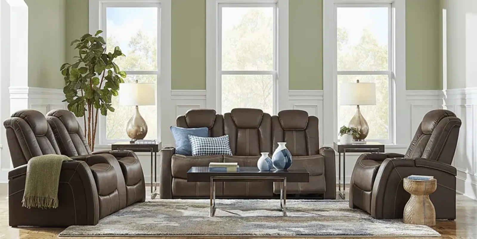 Crestline Brown 7 Pc Dual Power Reclining Living Room