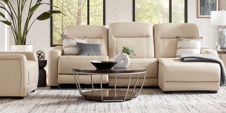 Newport Almond Leather 3 Pc Dual Power Reclining Sectional
