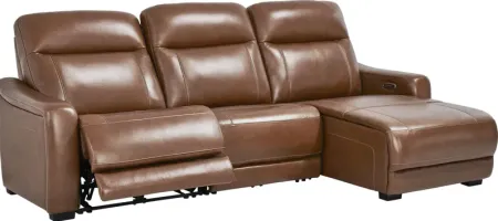Newport Brown Leather 3 Pc Dual Power Reclining Sectional