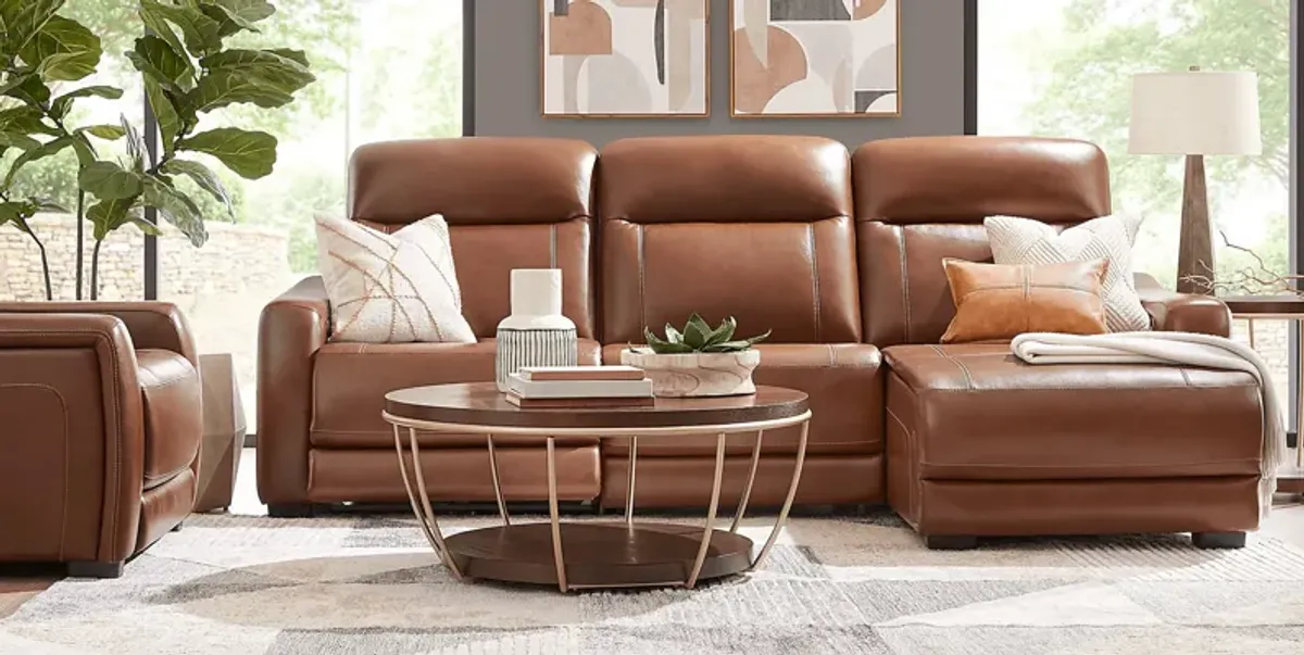 Newport Brown Leather 3 Pc Dual Power Reclining Sectional