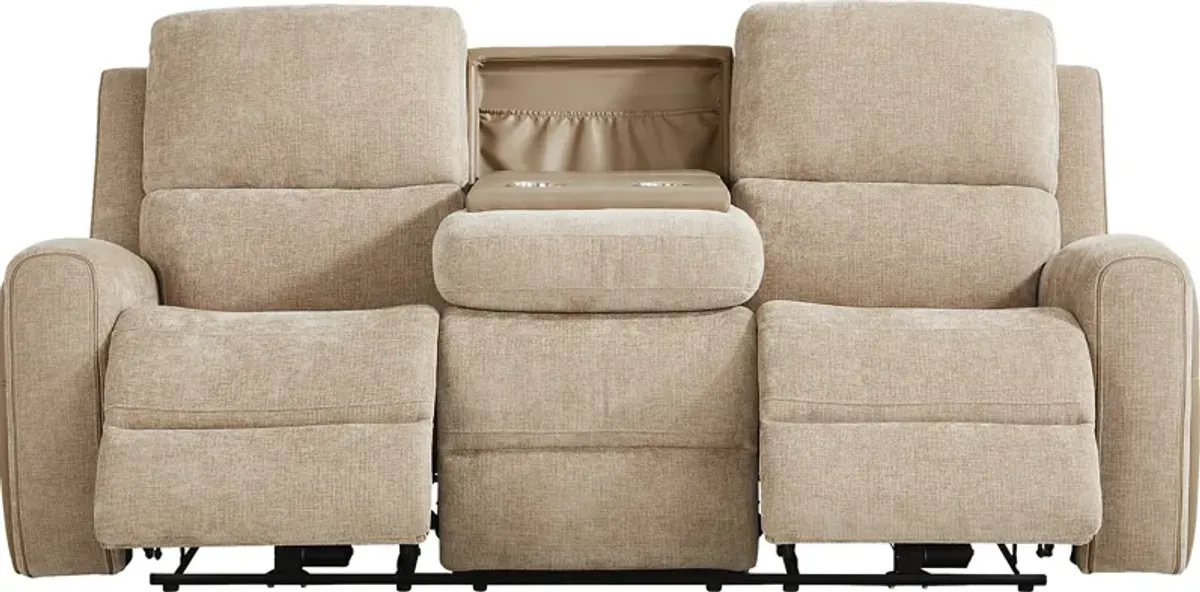 Harrison Beige Dual Power Reclining Sofa