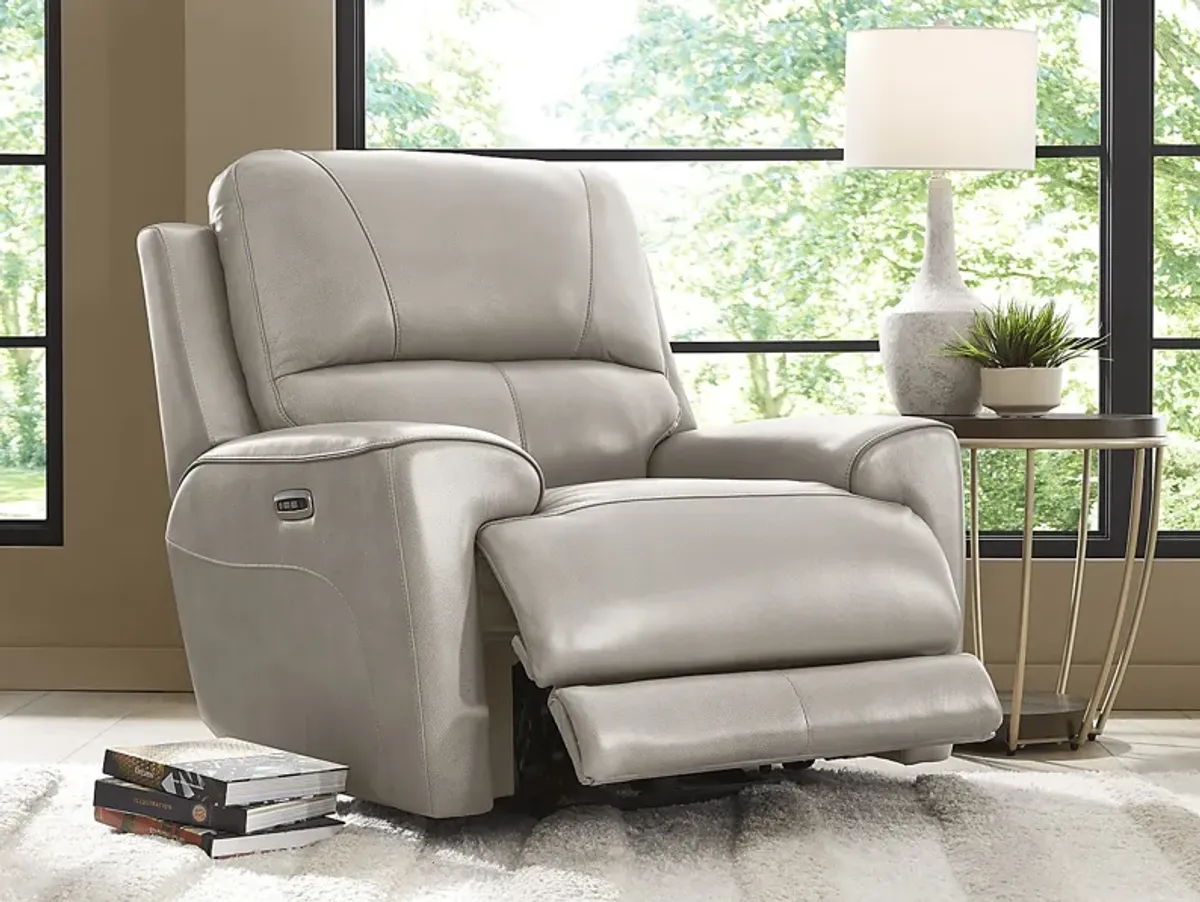 Fremont Gray Leather 3 Pc Dual Power Reclining Living Room