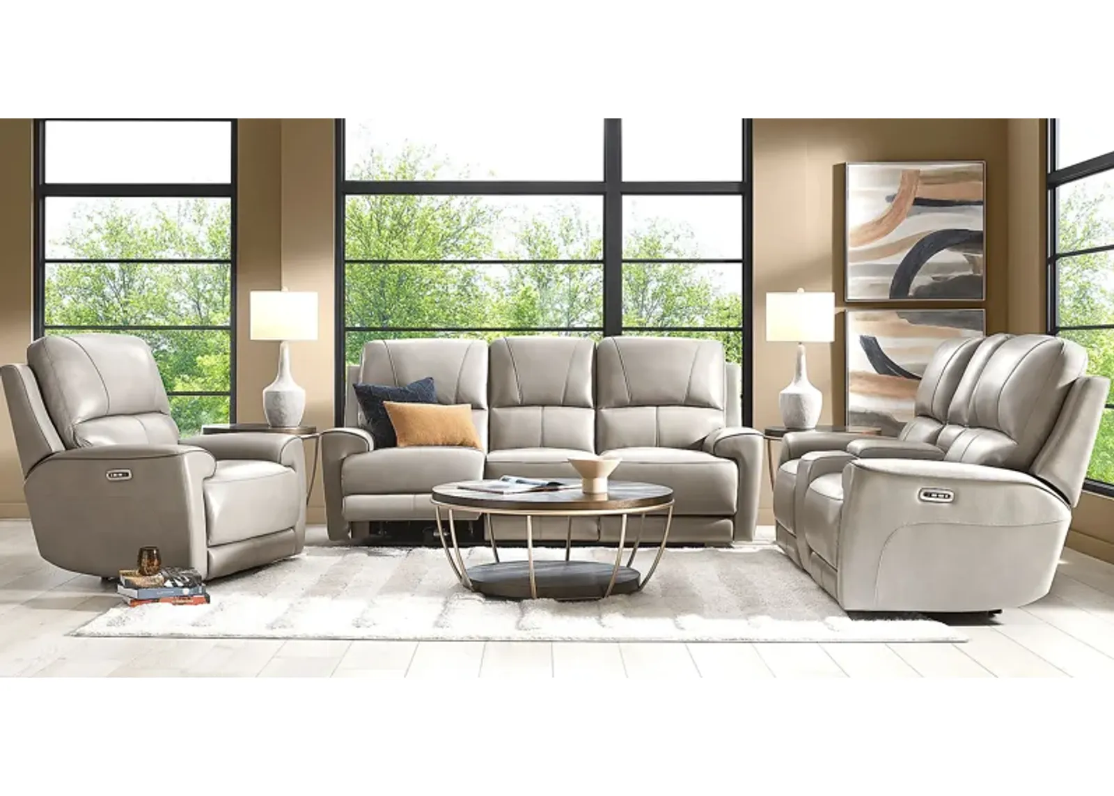 Fremont Gray Leather 3 Pc Dual Power Reclining Living Room