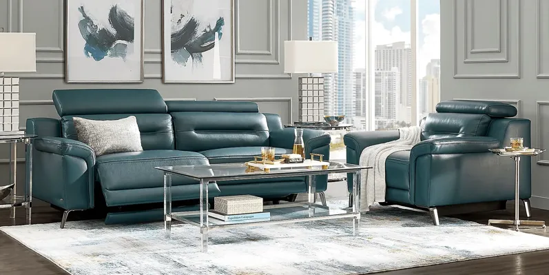 Castella Teal Leather 7 Pc Dual Power Reclining Living Room