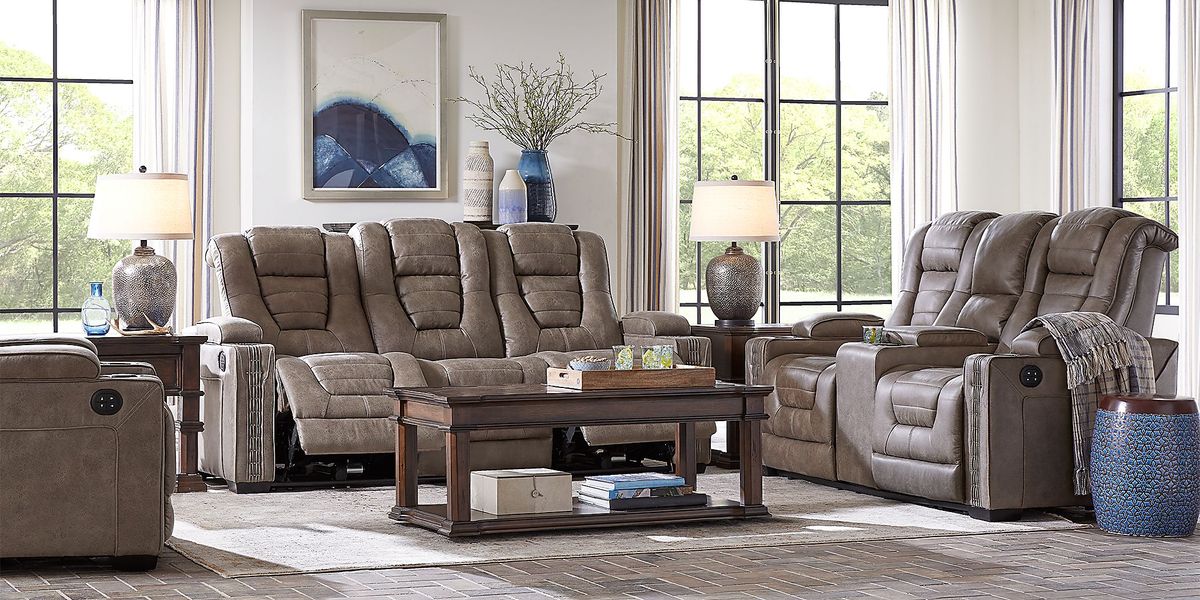 Chief Taupe Dual Power Reclining Sofa