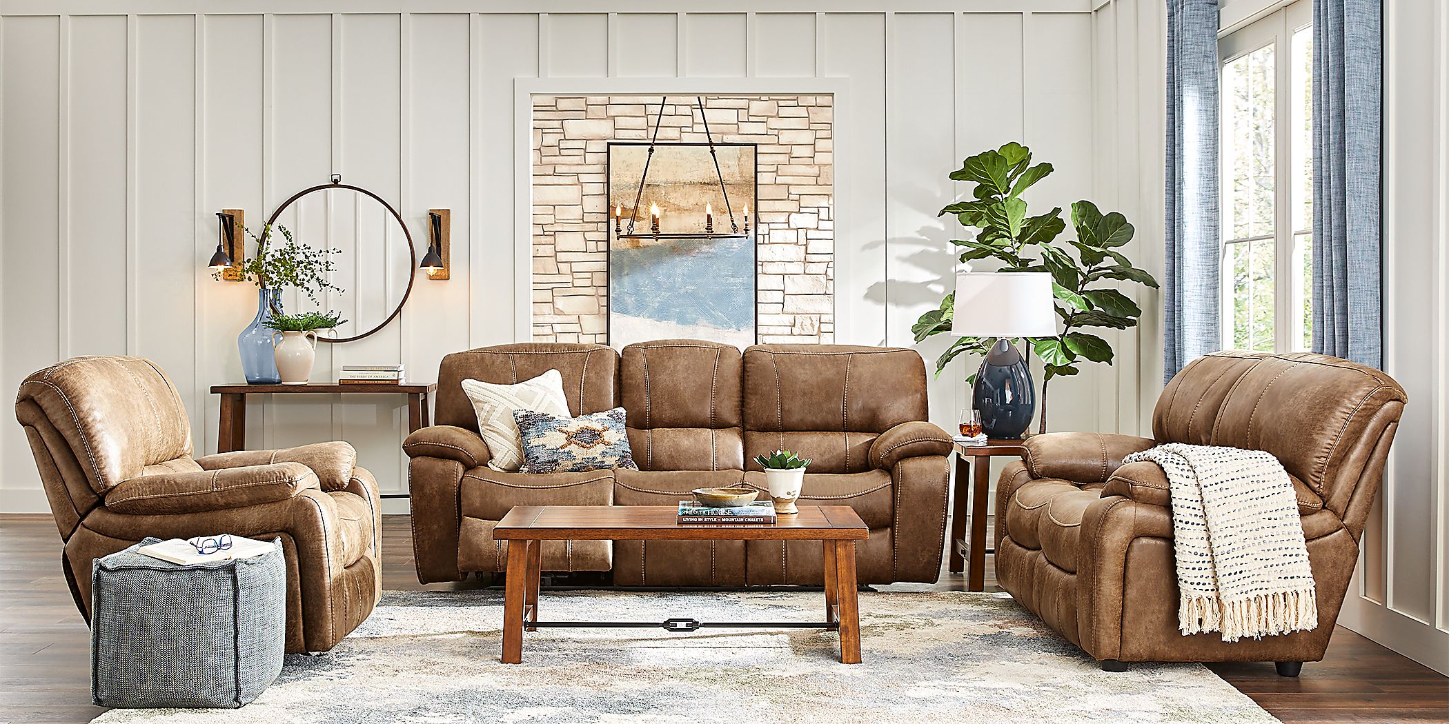 Cindy Crawford Home Alpen Ridge Tan 8 Pc Living Room with Reclining Sofa