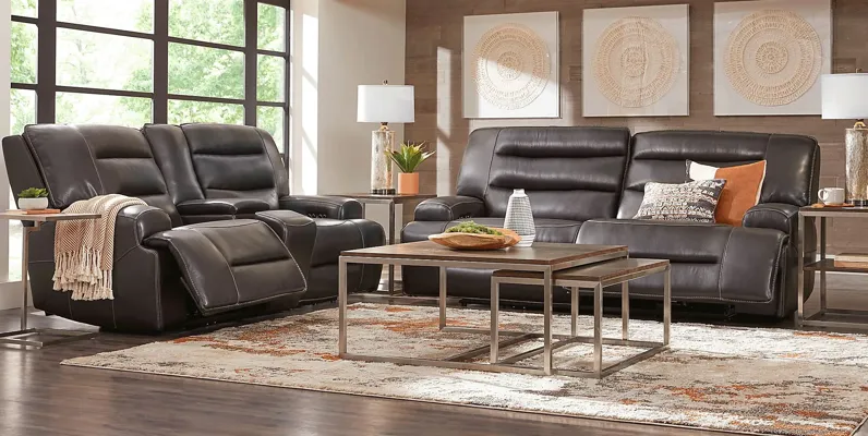Davoli Black Leather 3 Pc Dual Power Reclining Living Room
