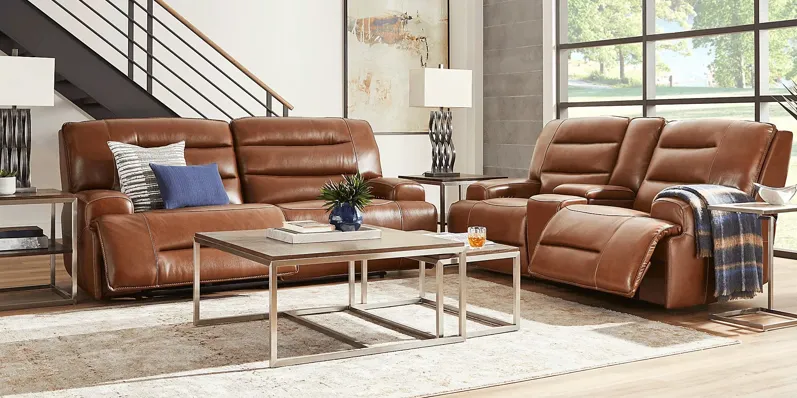 Davoli Caramel Leather 3 Pc Dual Power Reclining Living Room