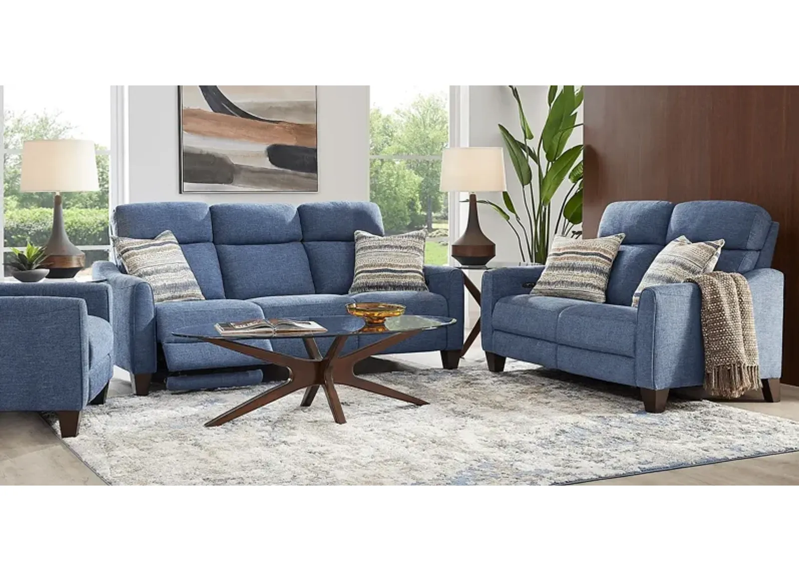 Stonecrest Indigo 2 Pc Living Room with Dual Power Reclining Sofa