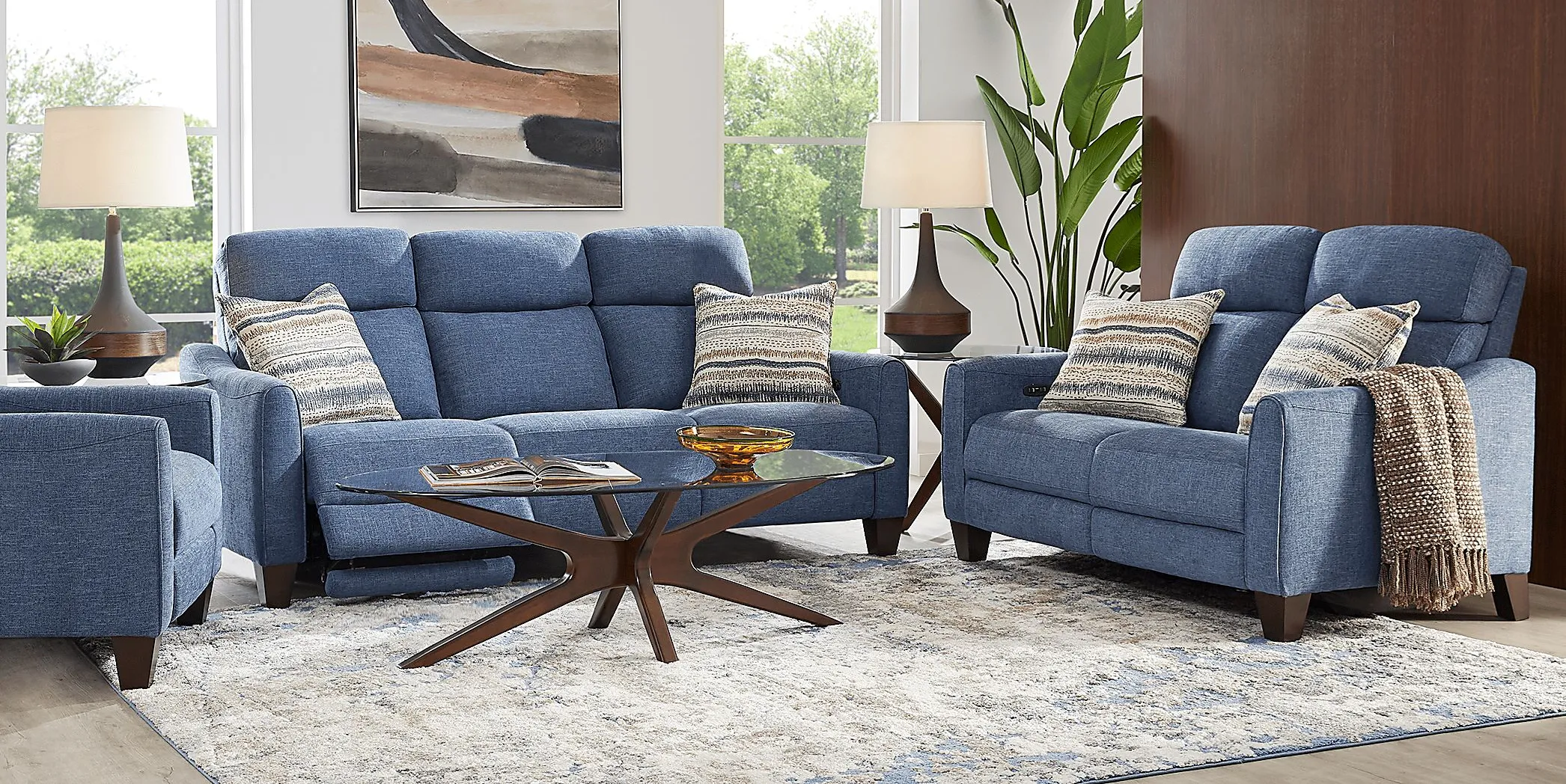 Stonecrest Indigo 5 Pc Living Room with Dual Power Reclining Sofa