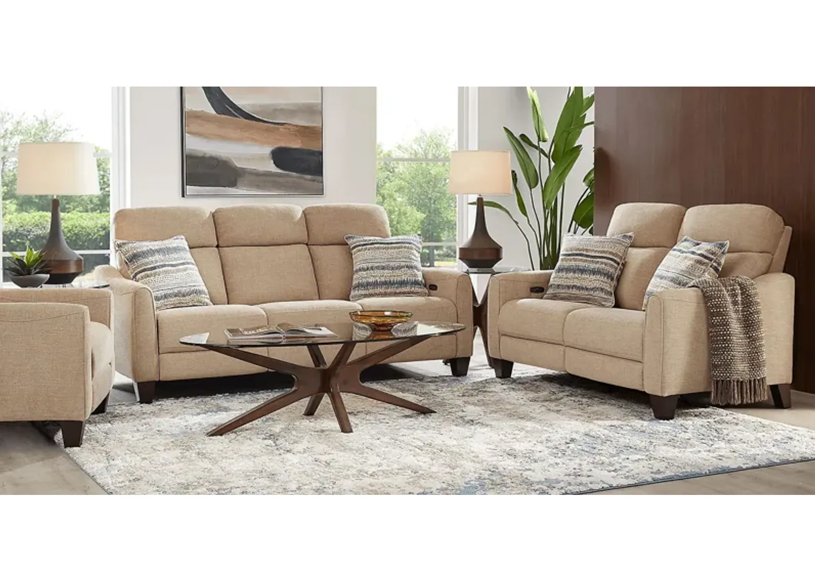 Stonecrest Camel 5 Pc Living Room with Dual Power Reclining Sofa