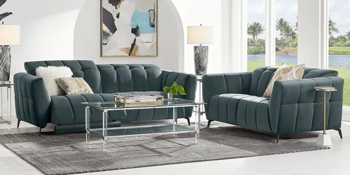 Belden Place Teal Dual Power Reclining Sofa