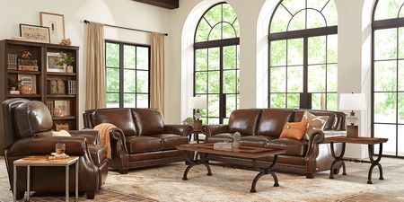Calvano Brown Leather 8 Pc Living Room